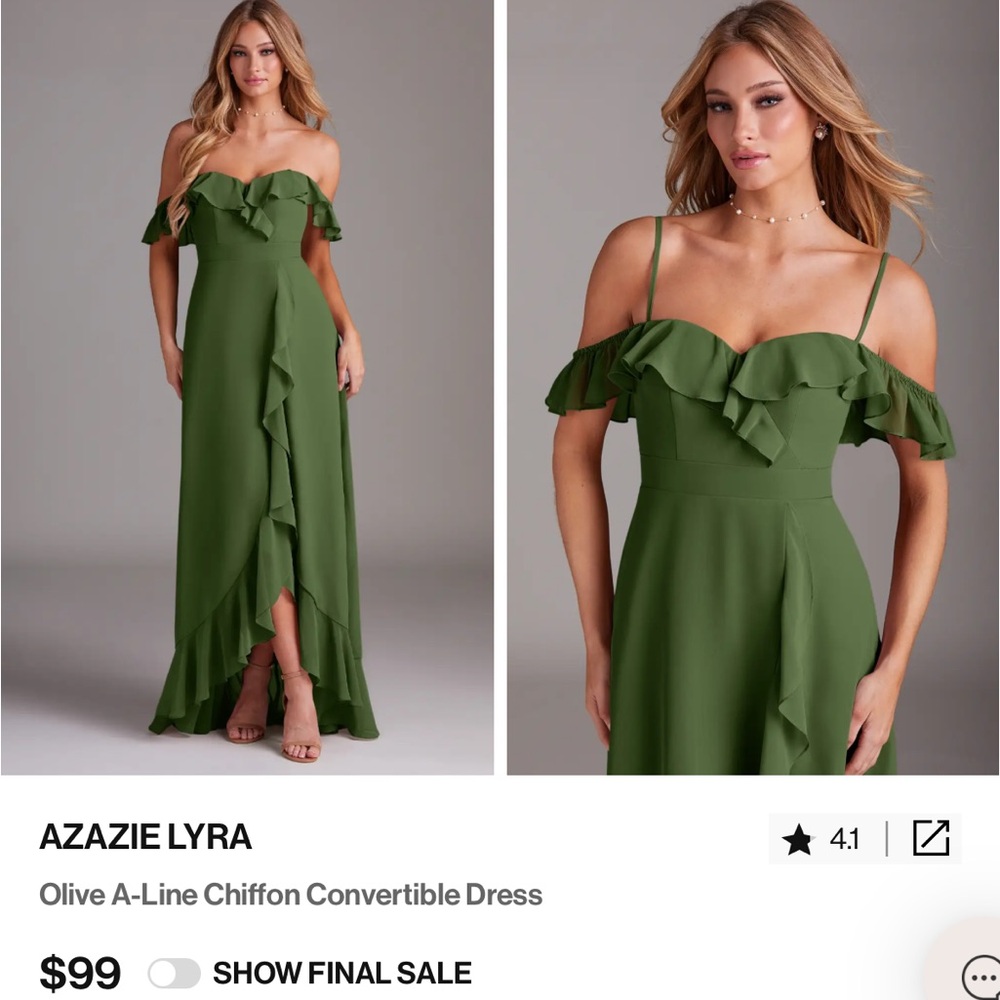 Azazie Green Ruffled Strapless High Low Dress